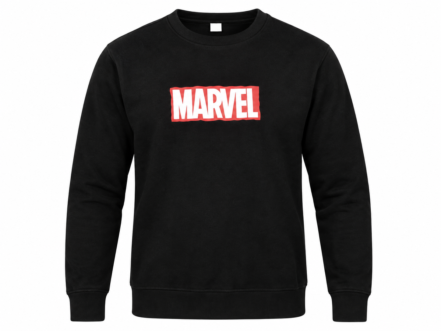 MARVEL Men’s Black Logo Sweatshirt in UK Size XL. Classic crew neck, long sleeves and iconic MARVEL chest print for comfortable casual wear.