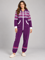 Mataika Women Purple Fair Isle Hooded Fleece Onesie
