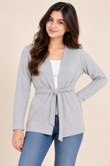 MATERNITY Women Grey Tie-Waist Open Front Cardigan