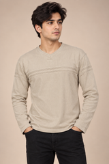 Matinee Men Beige Textured Long Sleeve Pullover