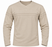  Matinee men’s beige textured long sleeve pullover in UK Size L. A versatile smart-casual top with subtle chest detailing for everyday wear.