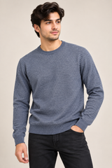 Matinique Men Blue Grey Textured Crew Neck Jumper