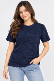  Melka Women’s Navy Textured T-Shirt in UK Size XL. Stylish short-sleeve crew neck top in 4-star very good condition. Original UK fashion.