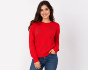   Merry Christmas red star embellished knit jumper in UK XL. Stylish festive long-sleeve sweater, perfect for Christmas parties and winter wear.