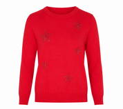   Merry Christmas red star embellished knit jumper in UK XL. Stylish festive long-sleeve sweater, perfect for Christmas parties and winter wear.