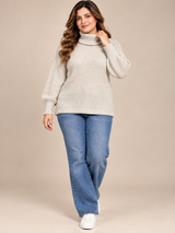 Michelle Keegan Women Cream Ribbed Knit Turtleneck Jumper