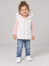 MINOTI Girls White Fluffy Hooded Gilet