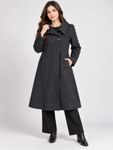 MINUET PETITE Women Charcoal Grey Long A-Line Winter Coat