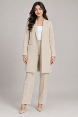 Missguided Beige Longline Blazer Coat for Women