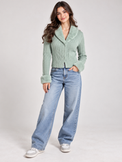 MISSGUIDED Women's Mint Green Ribbed Cropped Cardigan in UK Size S. Featuring a cosy faux fur collar, fluffy cuffs and stylish button fastening.