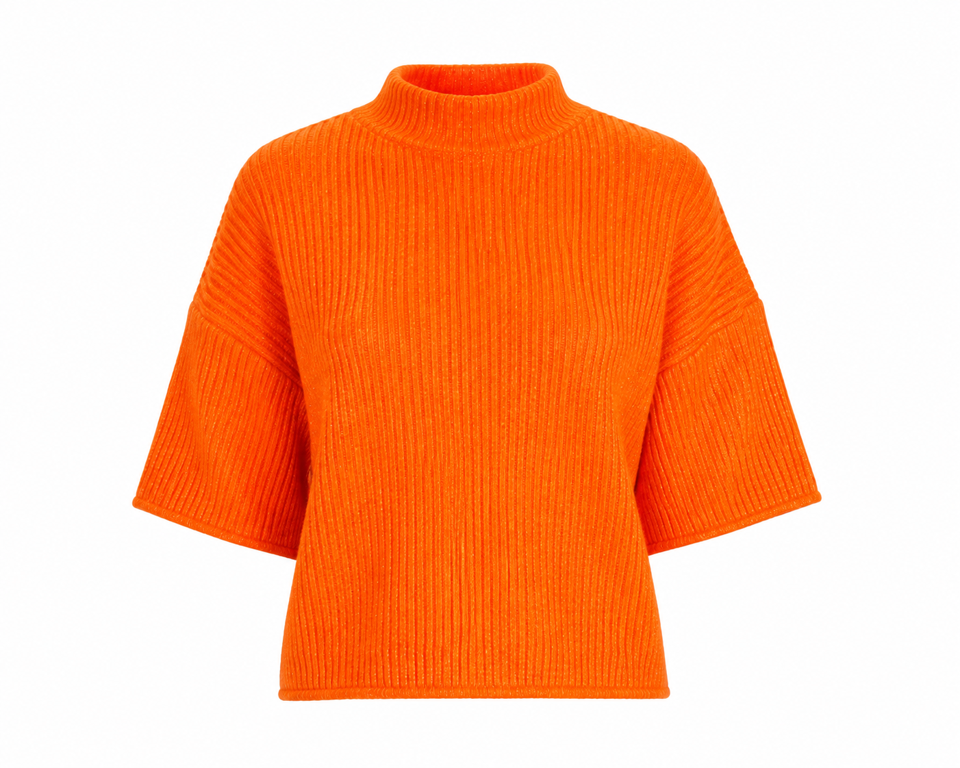  Monki women’s bright orange ribbed knit mock neck sweater in UK size L. Stylish relaxed fit, wide sleeves and vibrant orange colour.