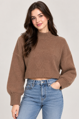 Monkl Women Light Brown Cropped Knitted Sweater