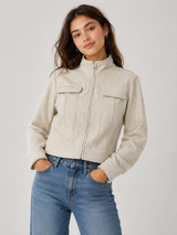 MONNARI Women's Cream Textured Zip-Up Jacket
