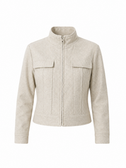 MONNARI women's cream textured zip-up jacket with high neck, chest pockets and structured detailing. Available in UK sizes 12–14. 4-star rated.