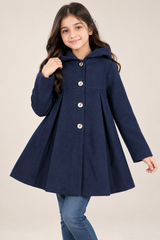 MONSOON Girls Navy Blue Hooded Flared Coat