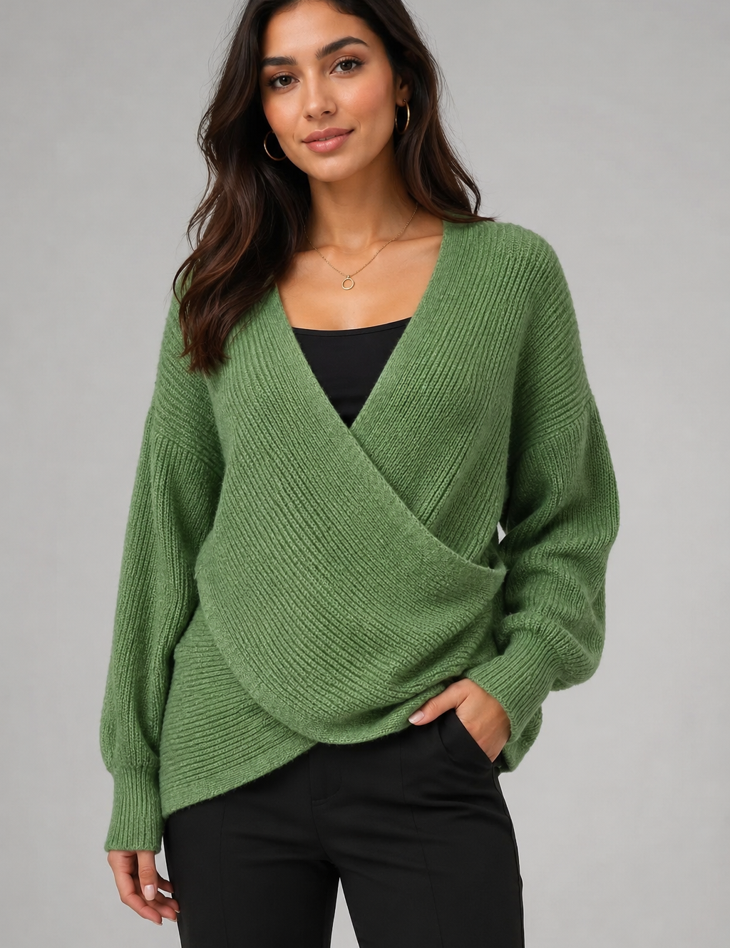 MONSOON Green Shawl Knit Wrap Sweater in UK XL. Featuring a textured ribbed knit, stylish wrap-front design and long sleeves, perfect for cosy seasonal outfits.