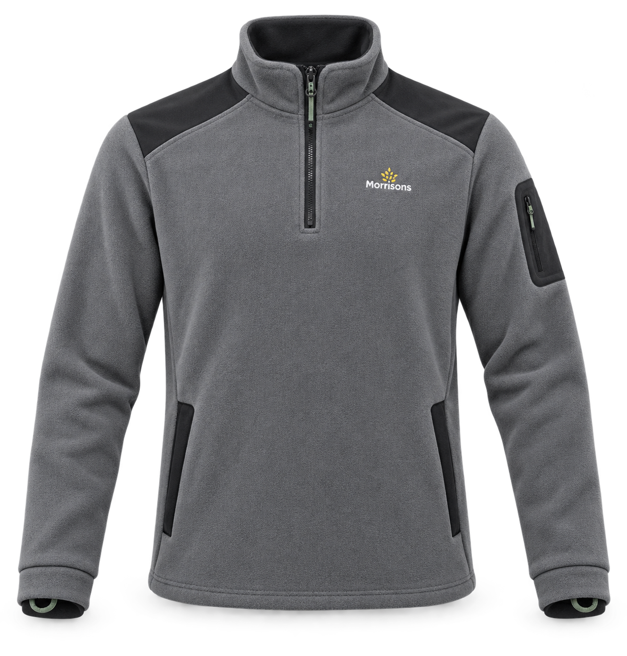  this Morrisons women’s grey quarter-zip fleece jacket in UK size M. Soft, warm and practical with contrast panels, ideal for casual wear, work or outdoor activities.