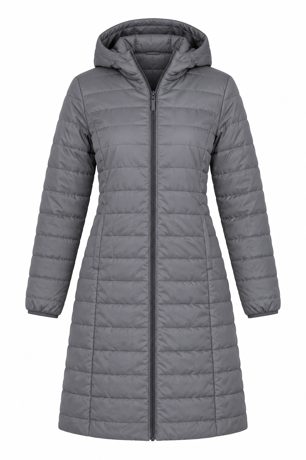 Mountain Warehouse women’s grey hooded quilted puffer coat, UK size 12. Warm padded design with hood, full zip and practical pockets. ⭐ 4/5 rated.