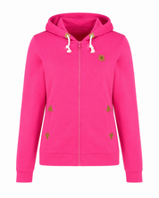  My Dressn Room Women’s Pink Zip-Up Hoodie featuring a hood, white drawstrings, full zipper, long sleeves, and practical pockets. Stylish and comfortable for everyday casual wear.