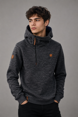 NAKETANO Boys Charcoal Grey Textured Half-Zip Hooded Sweatshirt