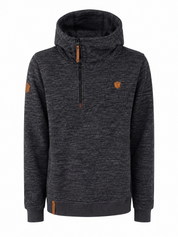NAKETANO boys' charcoal grey hooded sweatshirt in UK size M, featuring a textured finish, half-zip front, high hood and stylish tan detailing.