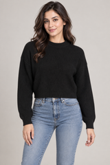 New Look Black Ribbed Knit Cropped Jumper