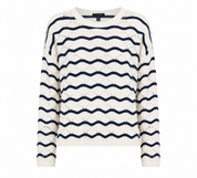  NEW LOOK cream and navy blue wavy stripe knit jumper for women, UK size M. Stylish open-knit design with long sleeves, perfect for casual everyday wear.