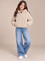 New Look Girl Beige Teddy Fleece Cropped Hooded Zip-Up Jacket