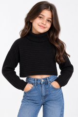 New Look Girl Black Ribbed Cropped Turtleneck Jumper