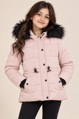 New Look Girl Light Pink Puffer Jacket with Faux Fur Hood