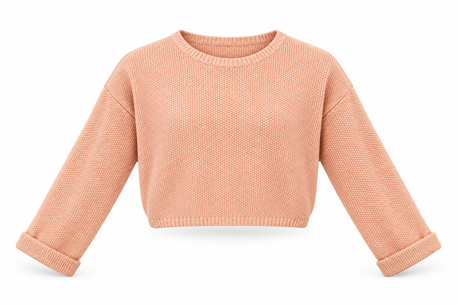   New Look girls peach cropped knit jumper in UK size 14–15 years. Soft textured knit, crew neck and stylish relaxed fit—ideal for everyday layering.