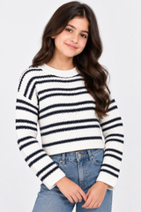 NEW LOOK Girl White & Navy Striped Knit Jumper