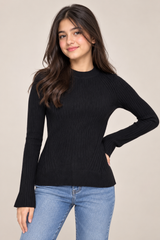 NEW LOOK Girls Black Ribbed Knit Flared Sleeve Jumper
