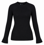 NEW LOOK Black Ribbed Knit Jumper in UK Size S. Stylish round neck design with long flared sleeves, perfect for casual and everyday wear.