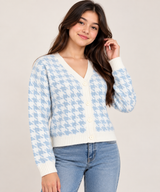 NEW LOOK Girls Blue & White Houndstooth Knitted Cardigan