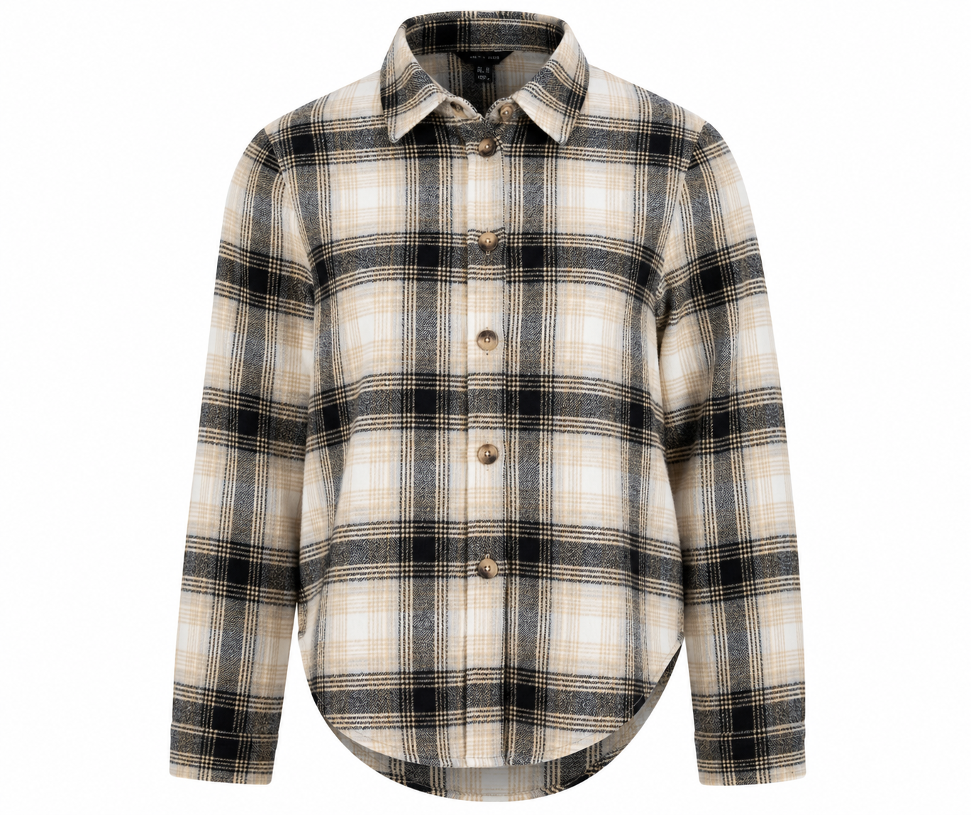  NEW LOOK Girls Checked Flannel Overshirt featuring a soft brushed fabric, timeless cream and black plaid design, long sleeves, and a comfortable fit. A perfect layering piece for casual everyday wear.