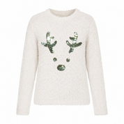  New Look Girls Cream Fluffy Reindeer Christmas Jumper in UK Size 8. Soft, cozy long-sleeve knit with a cute festive design, perfect for winter.