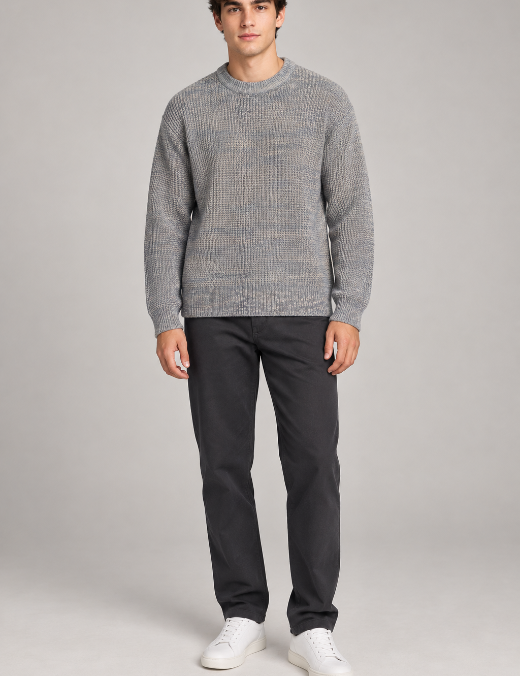   New Look grey chunky knit crew neck jumper in UK size XS. Soft, warm, stylish, and perfect for everyday layering.