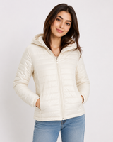 New Look Ivory Quilted Hooded Puffer Jacket
