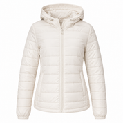 NEW LOOK Ivory Quilted Hooded Puffer Jacket in UK Size 10. Stylish padded design with hood, zip fastening and side pockets, perfect for everyday winter and casual wear.