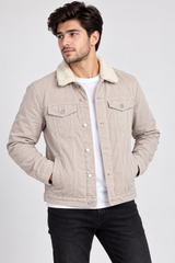 New Look Men Beige Sherpa Collar Jacket –