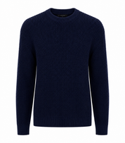 NEW LOOK men’s chunky knit sweater in deep navy blue, UK size S. Stylish crew neck jumper with textured knit finish, perfect for casual winter wear.
