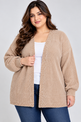 NEW LOOK Women Beige Chenille Knit Open Front Cardigan