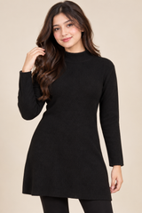 NEW LOOK Women Black Ribbed High Neck Knit Dress
