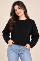 NEW LOOK Women Black Ribbed Knit Crew Neck Jumper