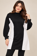 NEW LOOK Women Black & White Colour Block Long Sleeve Tunic Top
