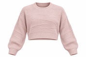   New Look blush pink cropped knit jumper in UK size M, featuring textured panels, a crew neck and relaxed long sleeves for everyday styling.