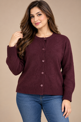 New Look Women Burgundy Button-Up Knitted Cardigan