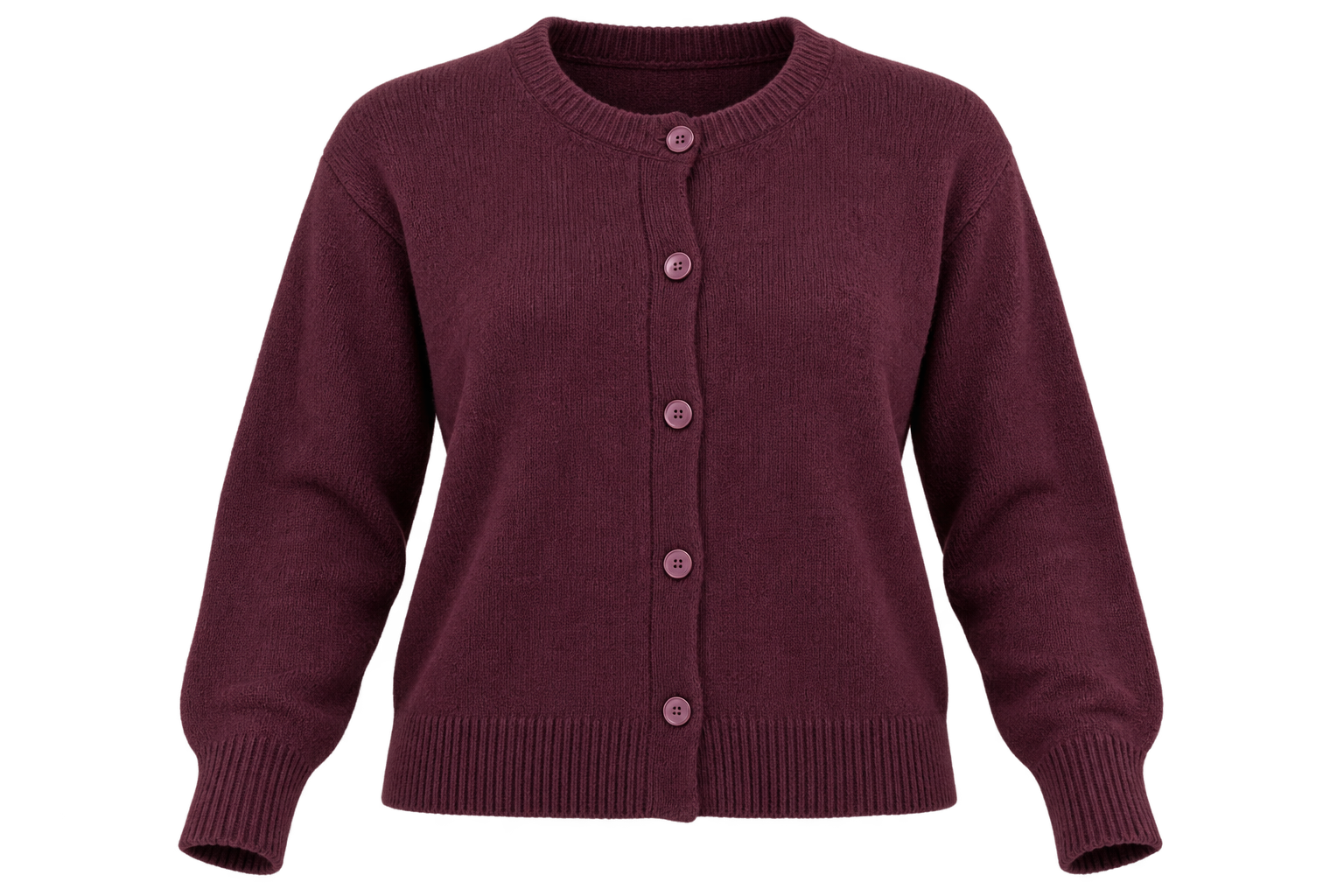 New Look women’s burgundy knitted cardigan in UK Size S. Stylish button-front design with long sleeves, perfect for everyday layering and casual wear.