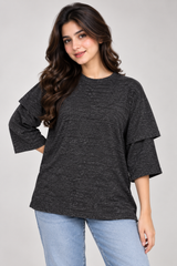 NEW LOOK Women Charcoal Grey Layered Double Sleeve T-Shirt